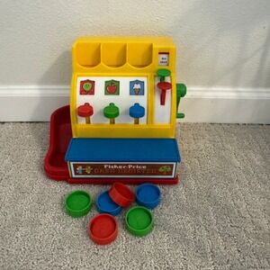 Fisher-Price Cash Register Vintage Style Toy with 6 Coins Primary Colors